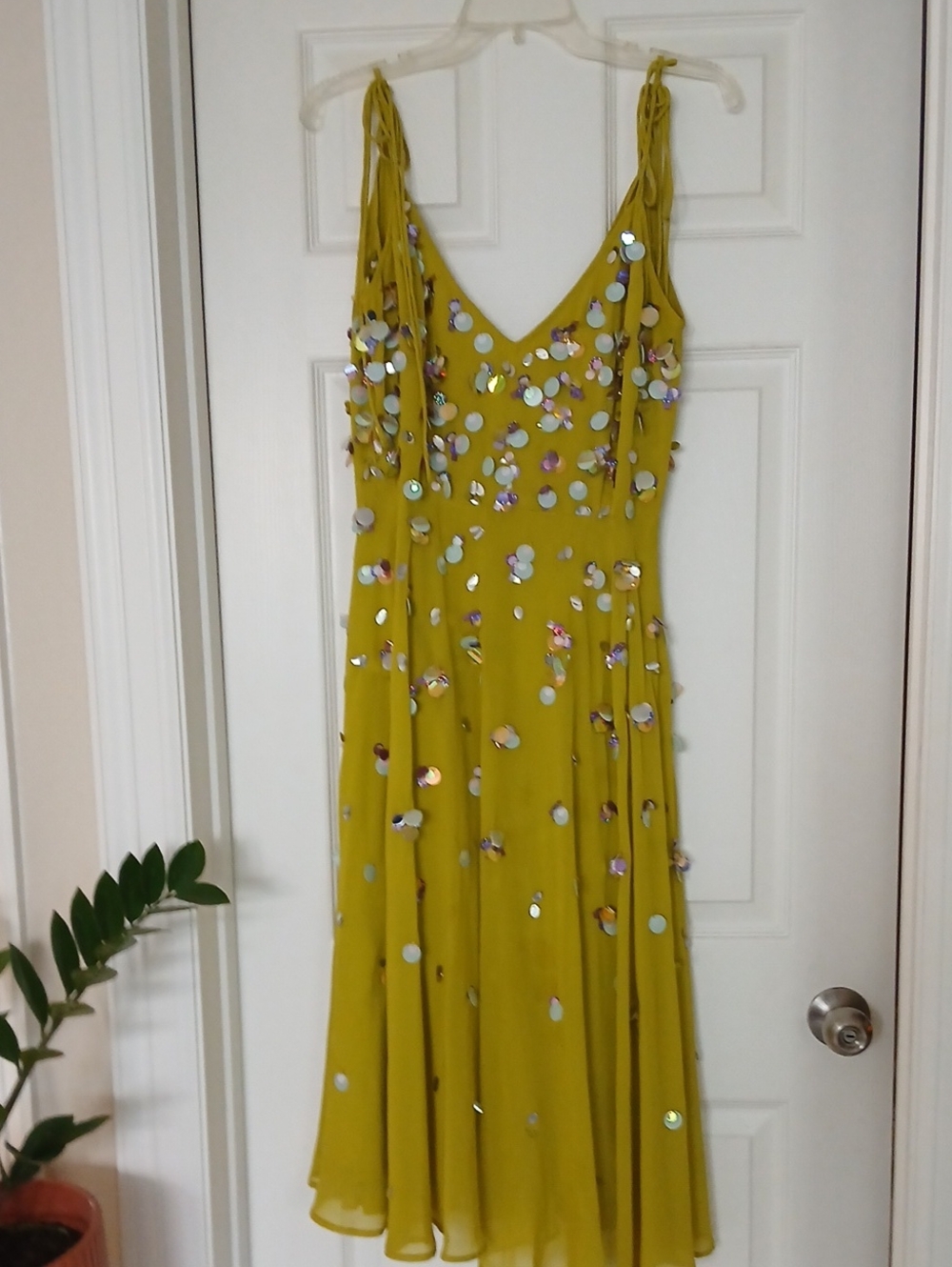 ASOS Chartreuse Sequin Strapless Evening Dress
